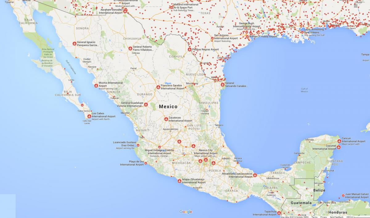 aireportuak Mexikoko mapa