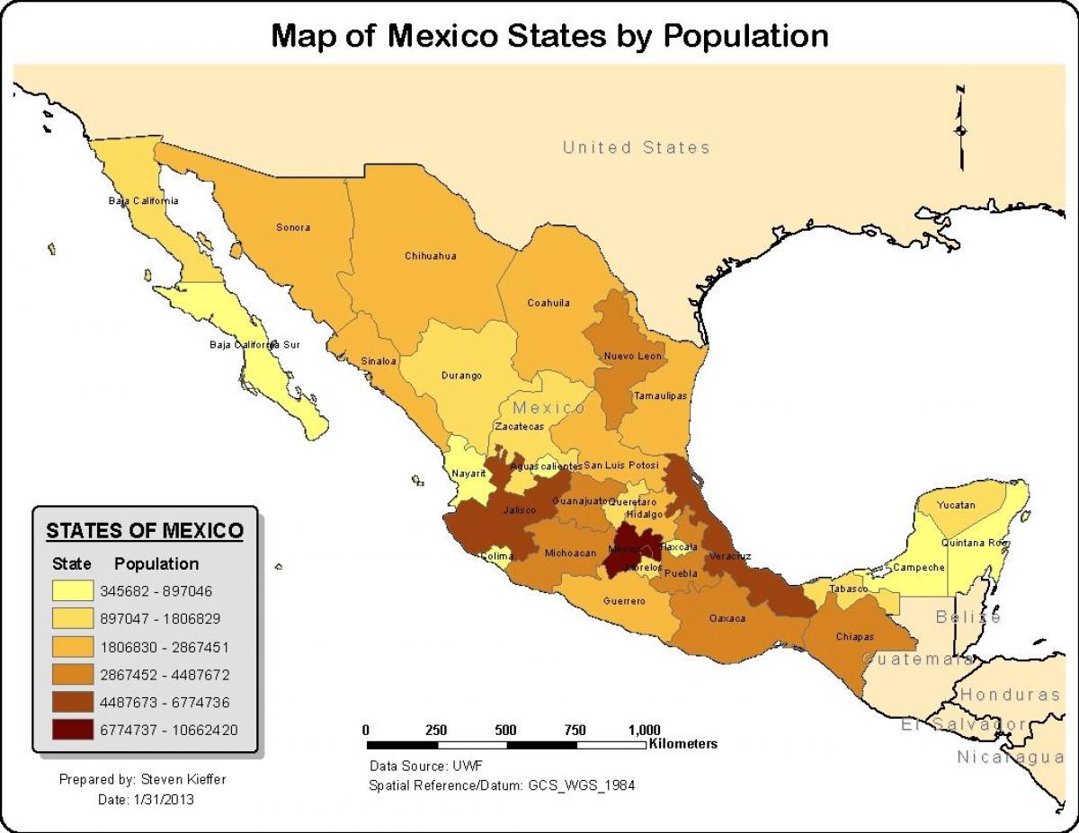 Mexikoko mapa biztanleriaren