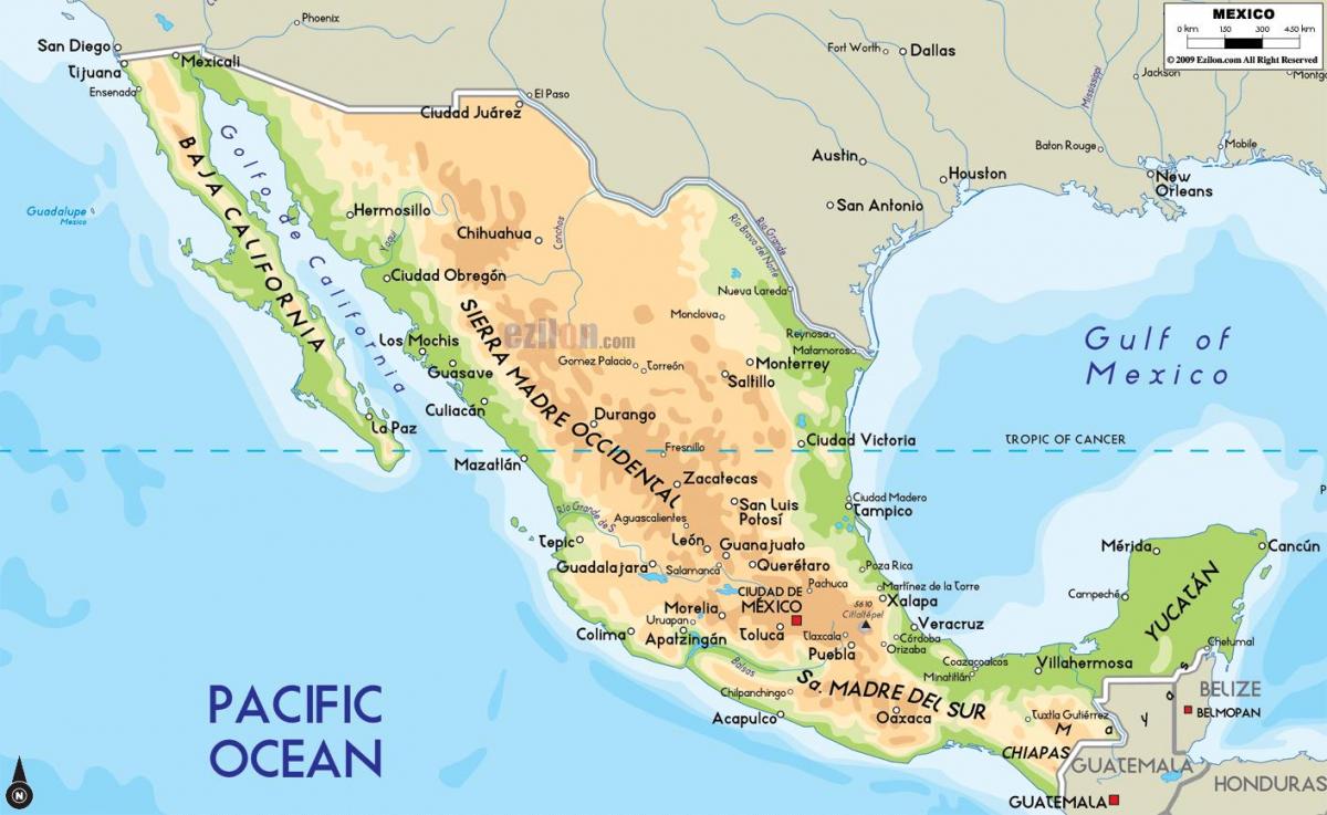 fisiko mapa Mexikon