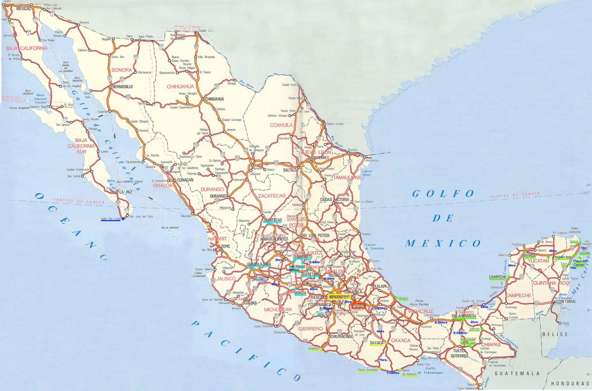 mapa Mexiko gidatzeko