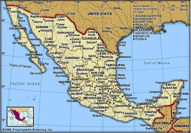 ekialdeko Mexikoko mapa