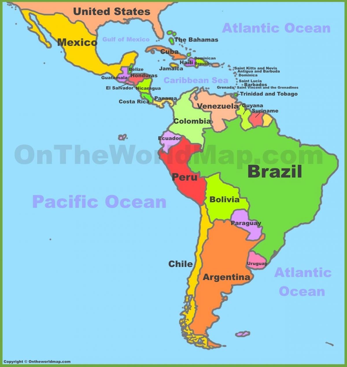 Mexiko eta hego amerikako mapa