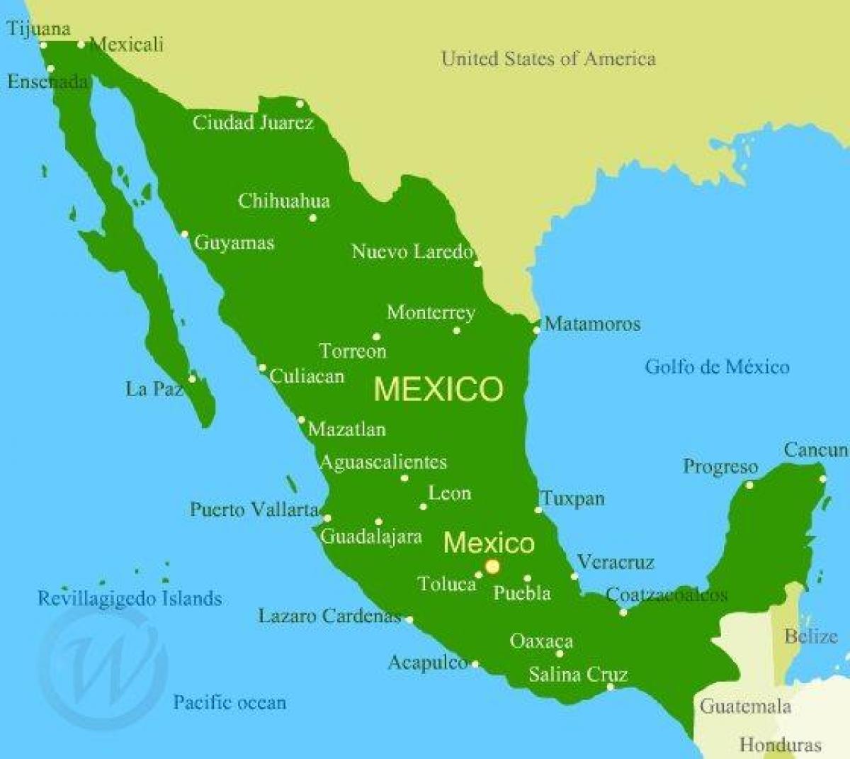 mapa west coast Mexikon