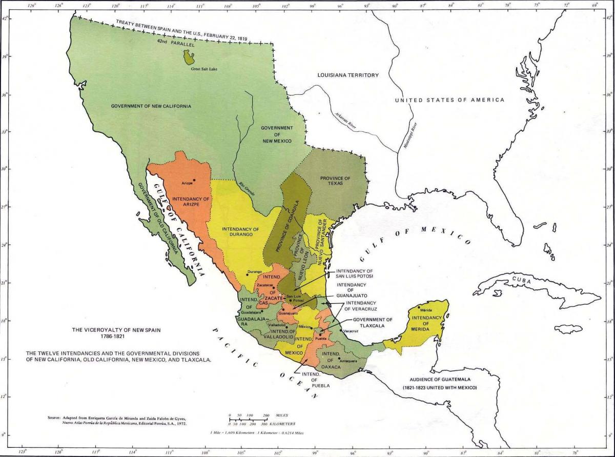 mapa Mexiko 1821