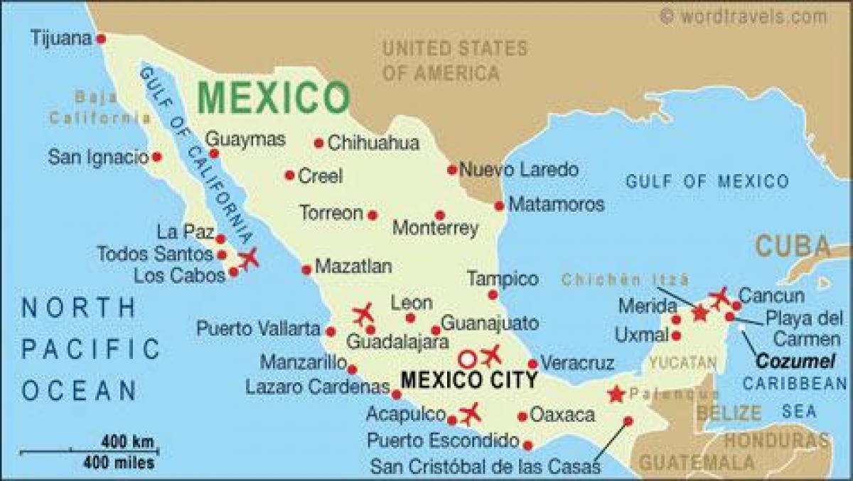 mapa aireportuak Mexikon