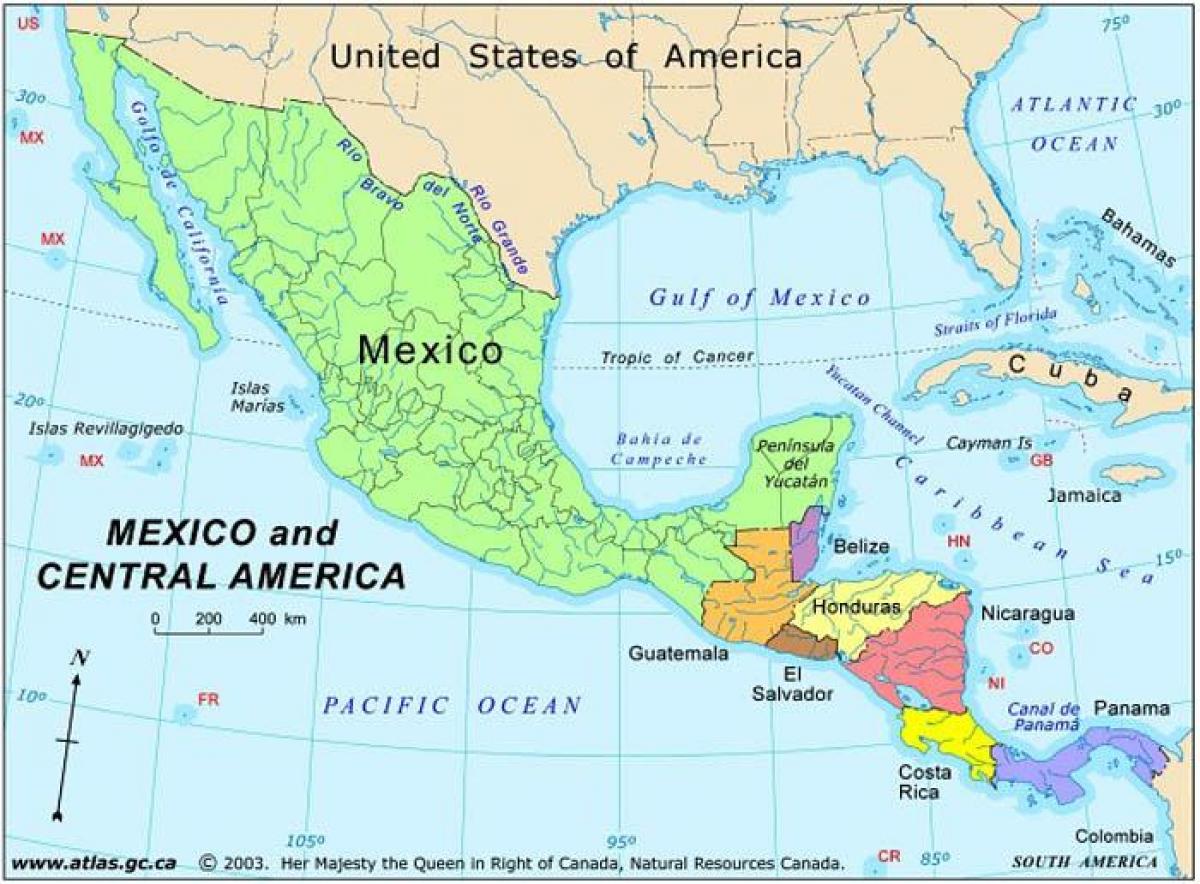 mapa Mexiko eta erdialdeko amerika