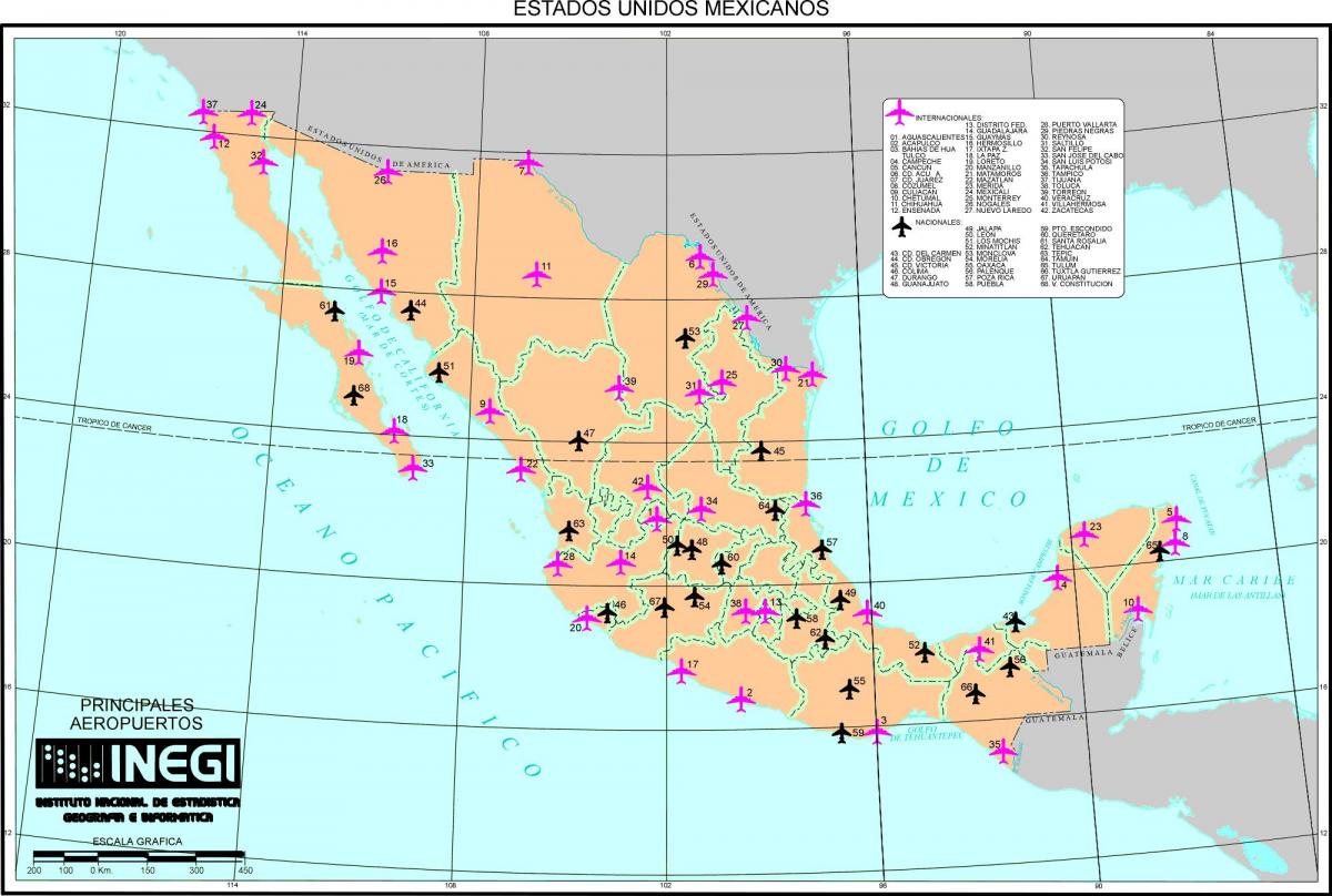 mapa Mexiko aireportuetan