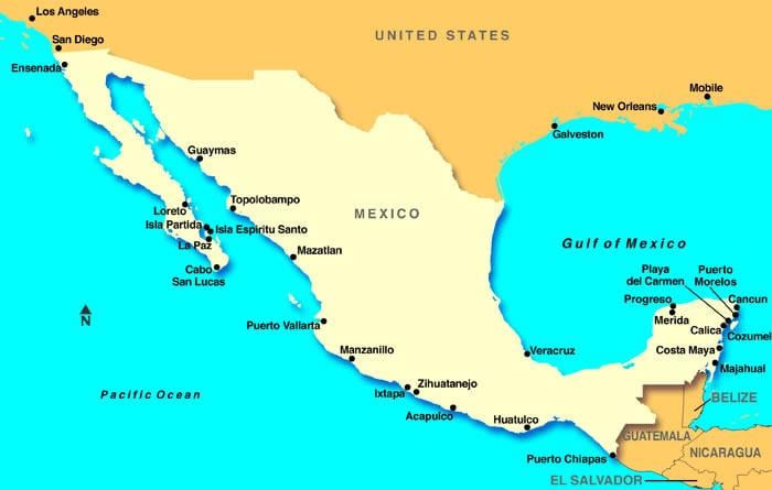 mapa Mexiko cruise portu