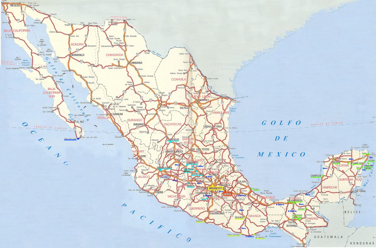 mapa Mexikoko errepideetan