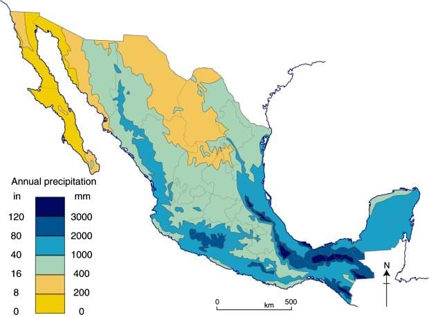 mapa Mexiko euria