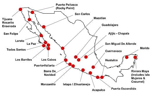mapa Mexiko helmuga