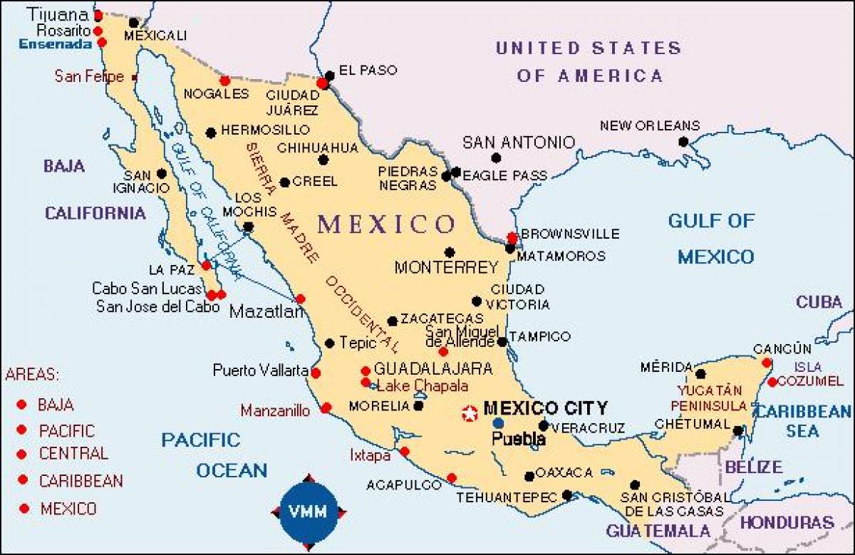 mapa Mexiko oporrak lekuak