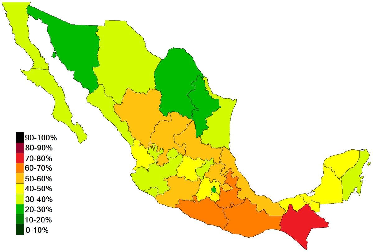mapa Mexiko pobrezia