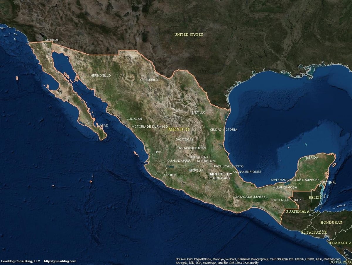 satelite mapa Mexikon