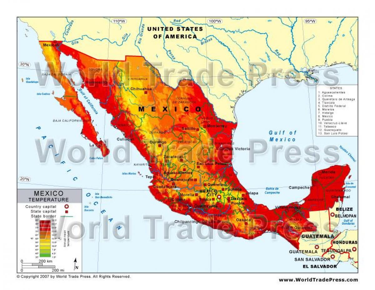 mapa Mexiko tenperatura