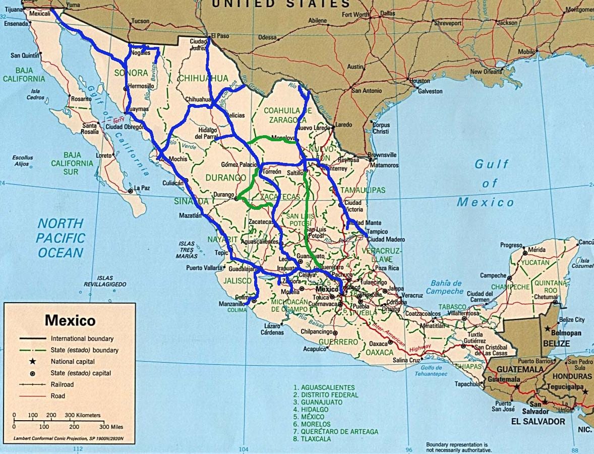 Mexikoko tren mapa
