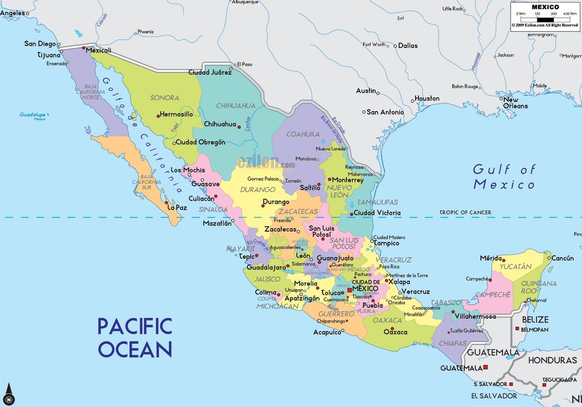 mapa Mexikoko hiri erakutsiz