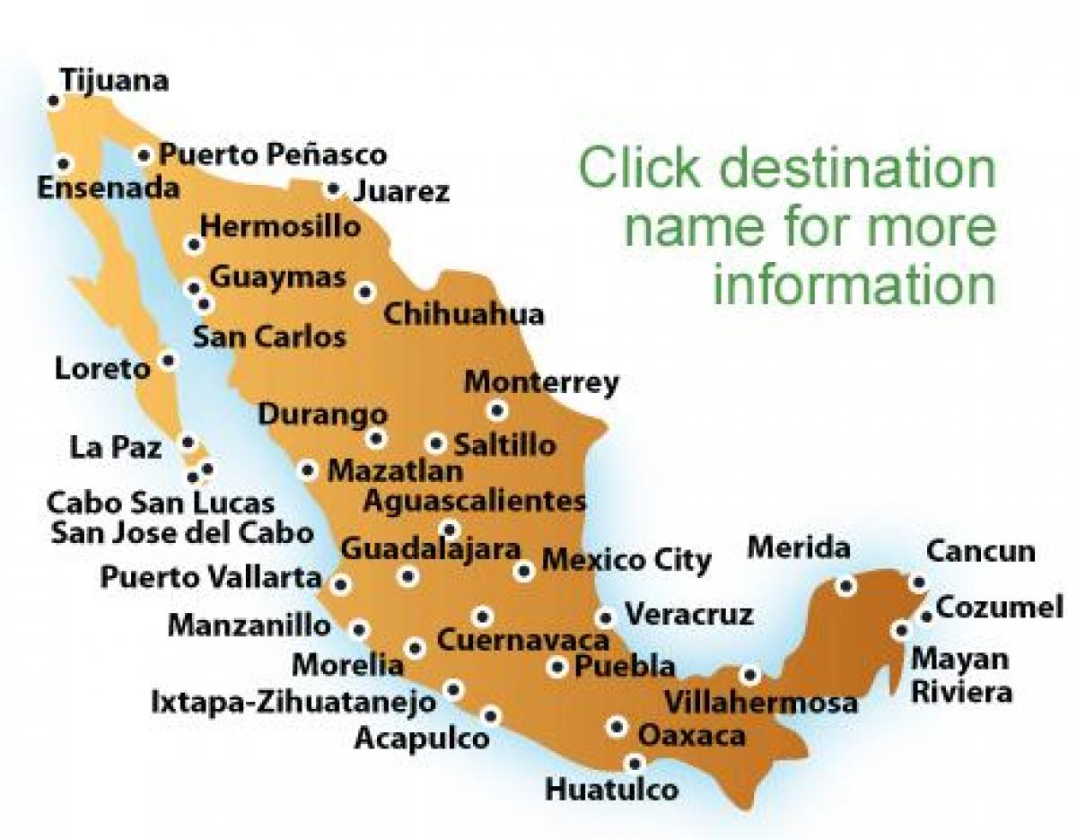 mapa hondartzak Mexikon