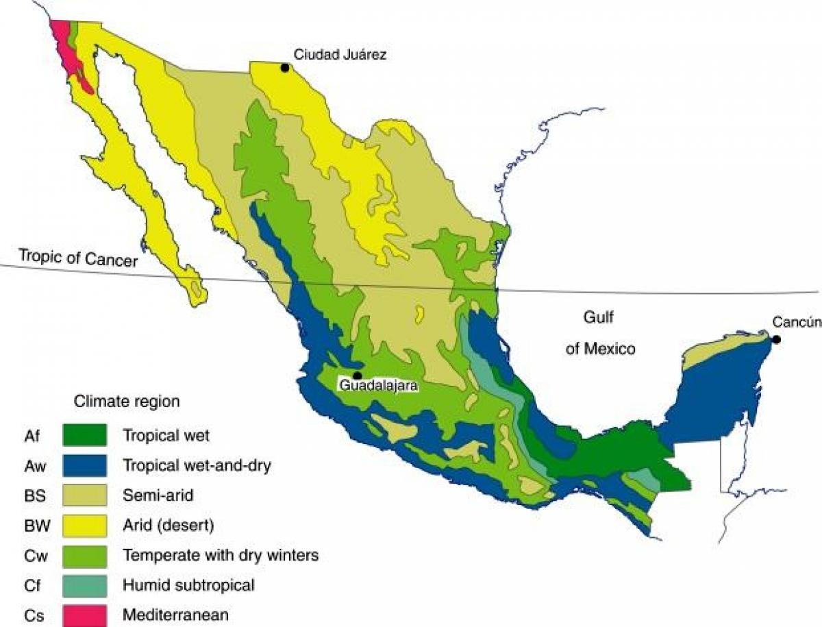 klima mapa Mexikon