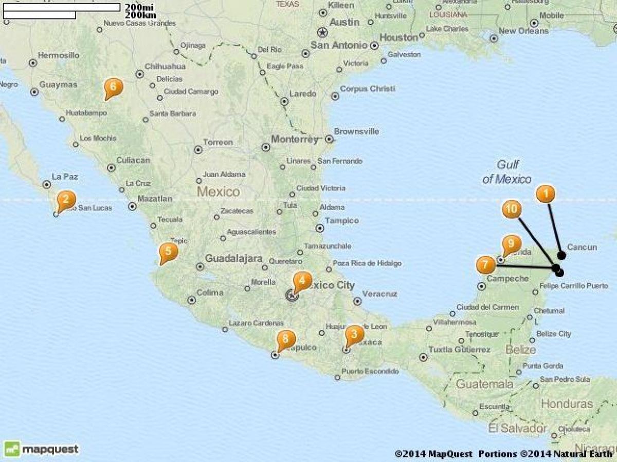 mapa oporrak lekuak Mexikon