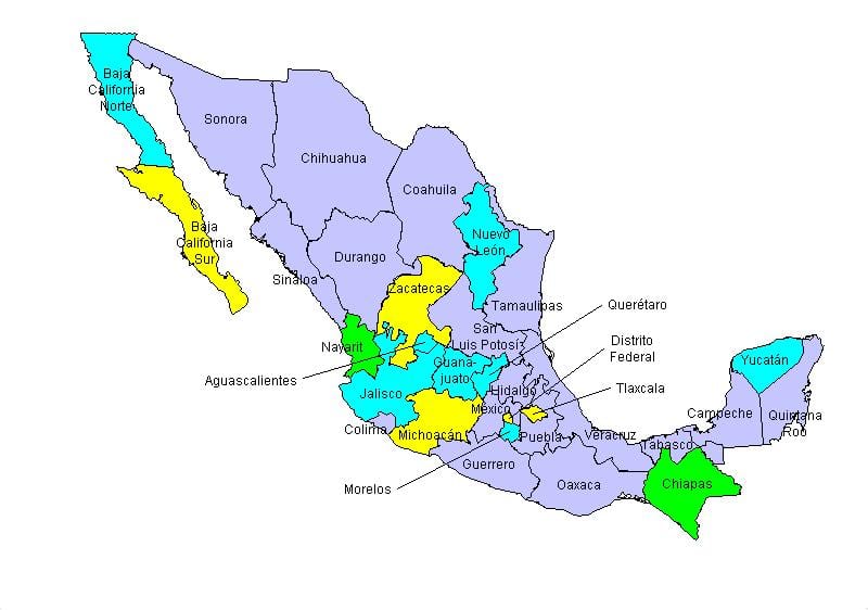 mapa Mexicos states