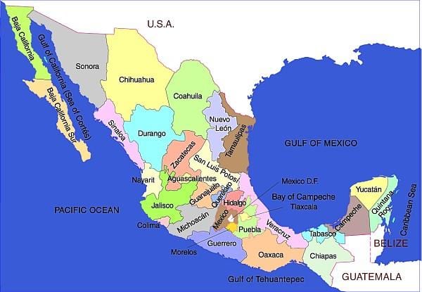 estatu batuak, Mexiko mapa