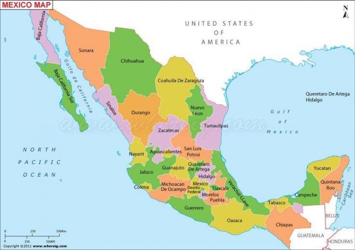 mapa Mexikoko estatu batuak