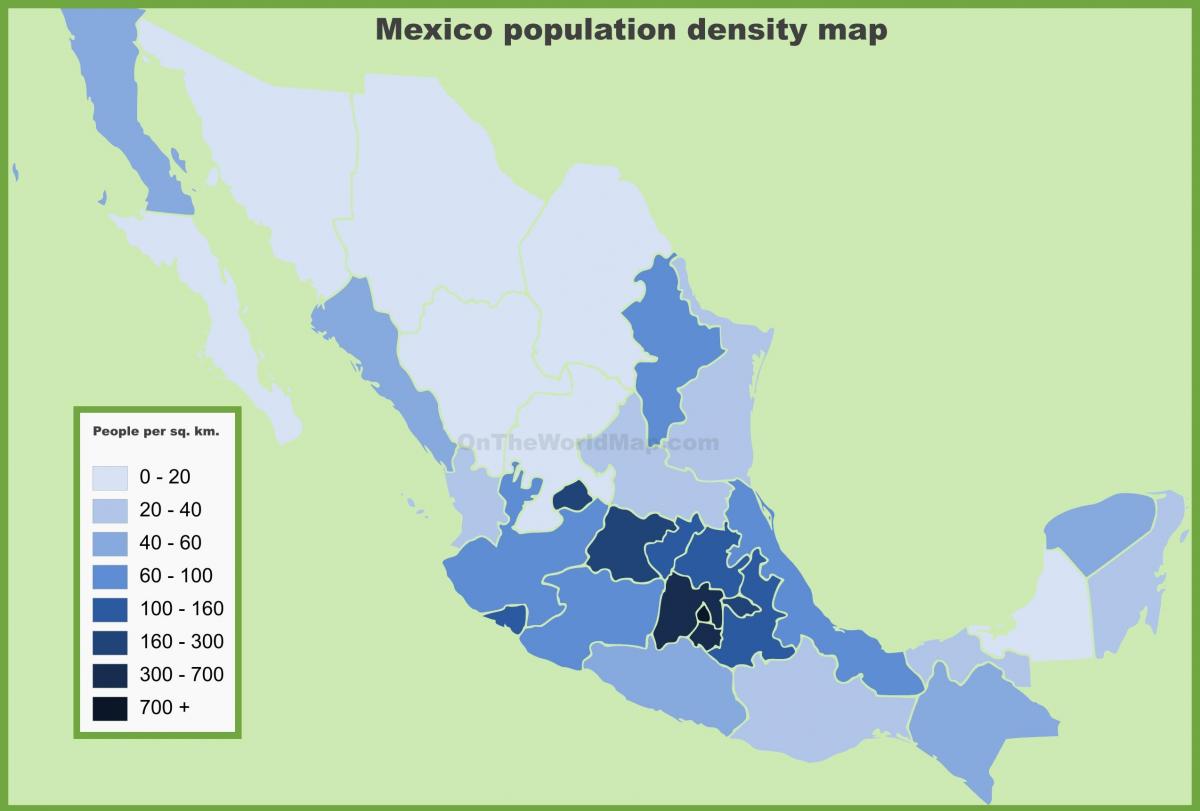 biztanleriaren dentsitatea mapa Mexikon