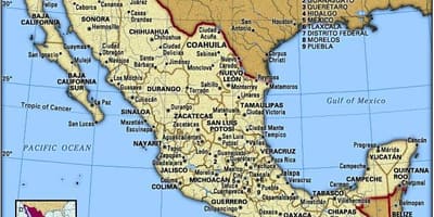 Mapa ekialdeko kostaldean Mexikon