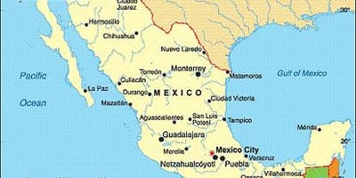 Mexiko kostaldeko hirien mapa