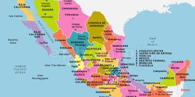 Mexikoko mapa estatu eta hiriburuen