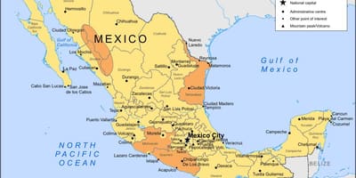 Mapa Mexikoko mendebaldeko kostaldean