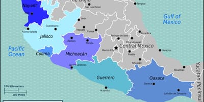 Mapa pazifikoko kostaldean Mexikon