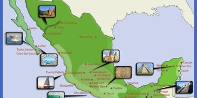 Mapa Mexikoko turismo helmuga