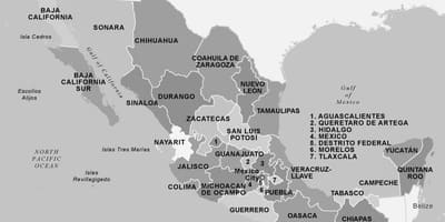 Mapa Mexiko eta zuri-beltzean
