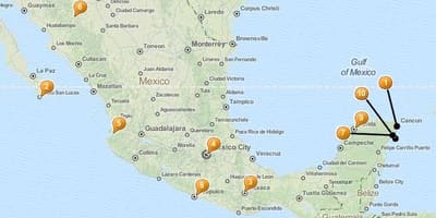 Mapa oporrak lekuak Mexikon