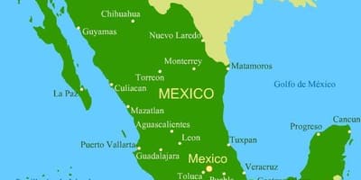 Mendebaldean Mexikoko kostaldean mapa
